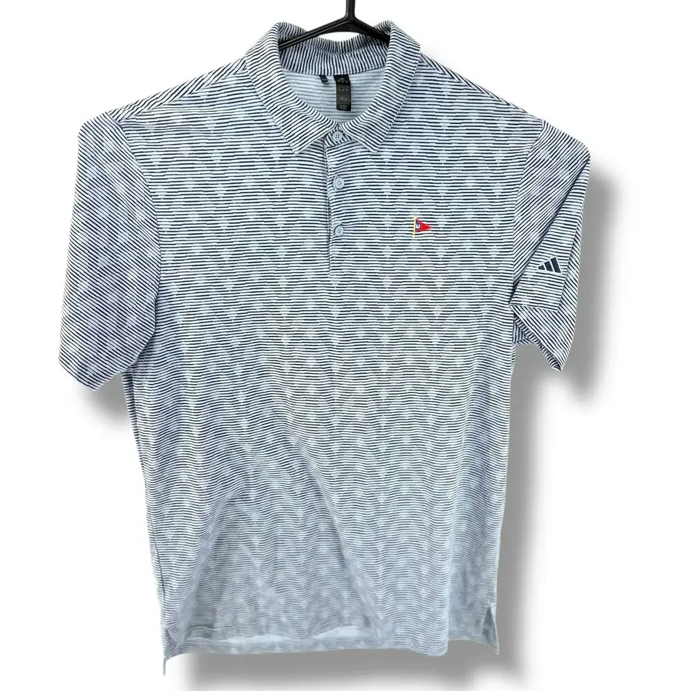 Adidas Golf Polo Mens M Navy Striped Pinstripe Flag Club Logo Performance